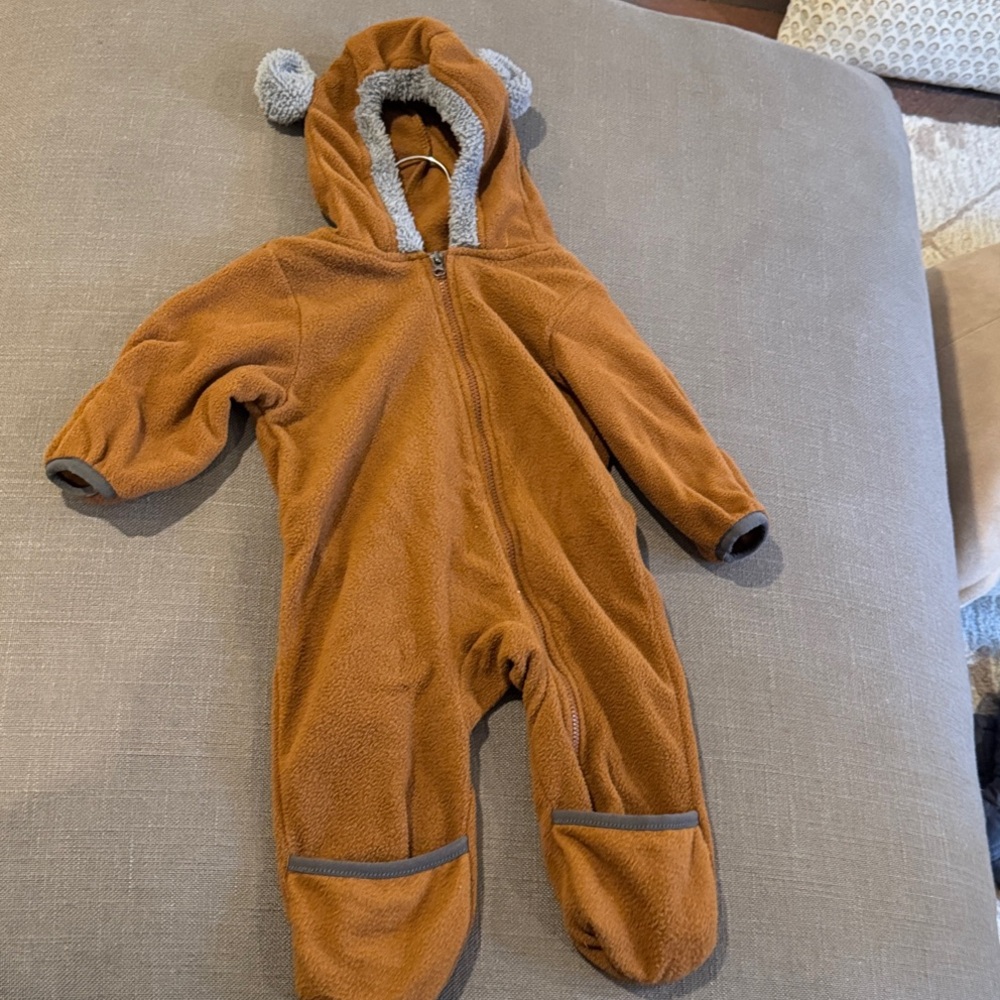 Adorable Brown Fleece Kids Footie with Ears
